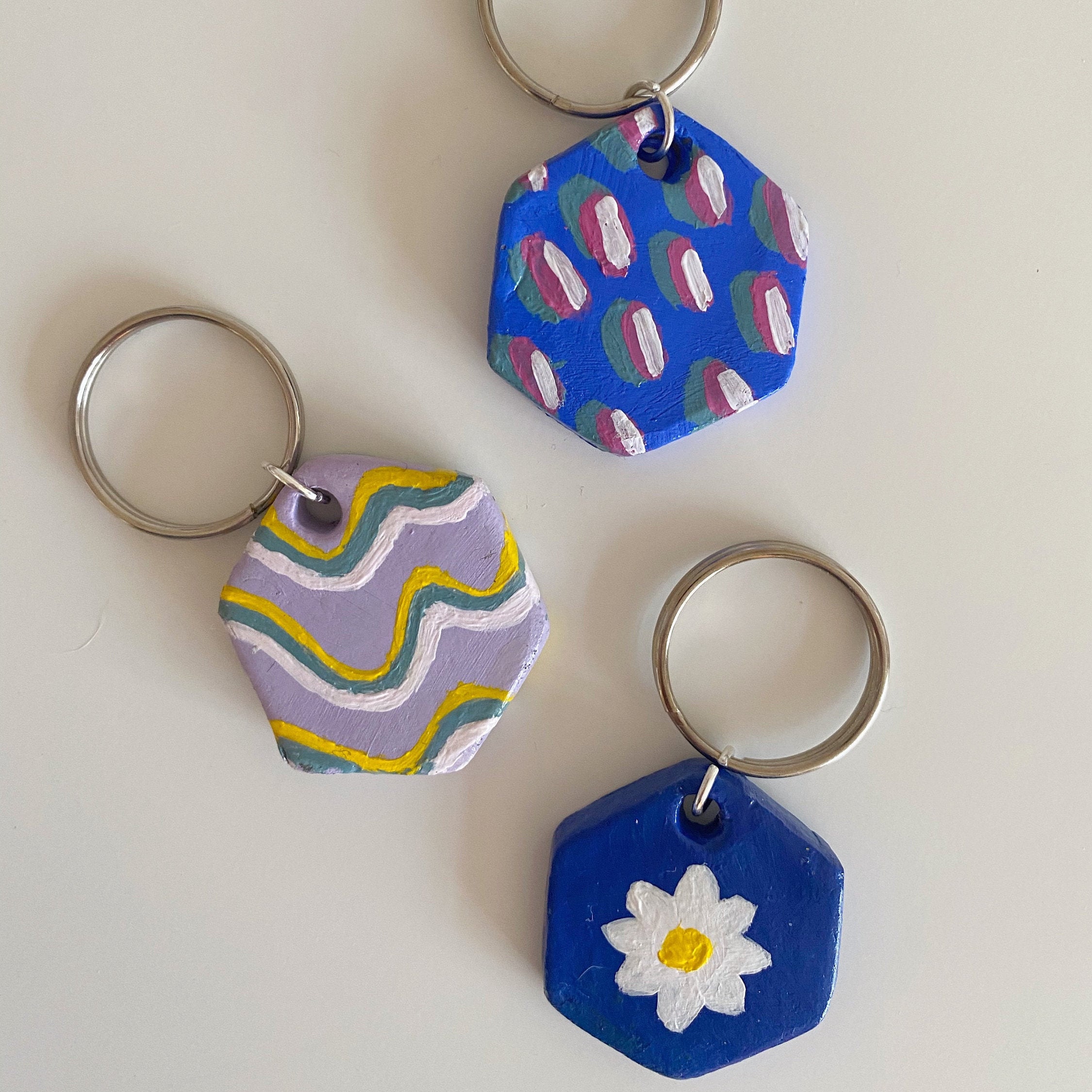 Handmade Hexagonal Clay Keyring Etsy