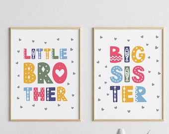 Big Sister Little Brother Wall Art, Brother And Sister Room Decor, Siblings Art, Shared Room Ideas, Kids Room Signs, Nursery & Bedroom Decor