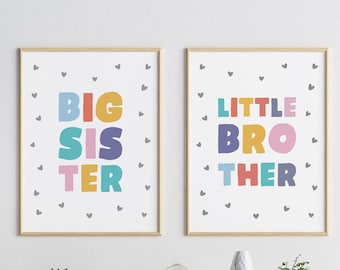 Big Sister Little Brother Wall Art, Brother And Sister Room Decor, Siblings Art, Shared Room Ideas, Kids Room Signs, Nursery & Bedroom Decor