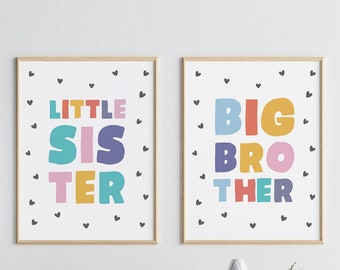Láminas de pared para hermano mayor y hermana menor, decoración para habitación de hermanos (descarga digital)