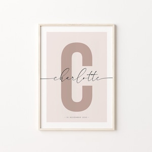 Impresiones de nombres personalizados, impresión inicial personalizada, nombre inicial de la guardería, nacimiento de un nuevo bebé, regalo para bebé, impresión de nacimiento personalizada, impresión inicial personalizada