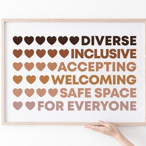Diverse Inclusive Accepting Welcoming Safe Space For Everyone, Diversity quote Poster, Rainbow LGBT Print, Office Decor, LGBTQ Digital Print