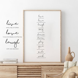 Live Love Laugh Positive Family Bedroom Wall Decor Art Poster, Citas motivacionales, Póster inspirador, Arte de pared grande, Póster imprimible