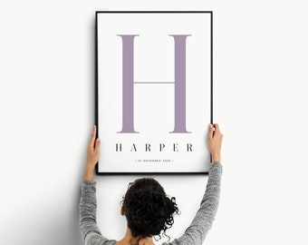 Custom Name Print, Custom initial printable, Nursery Name wall art, New Baby Birth, Baby Gift, custom birth print, Personalised Name Print