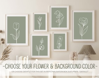 Custom Sage Green Botanical Line Art Prints, Set of 6 (Digital Download)