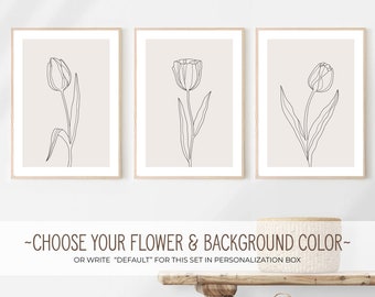 3 Tulip Flower line Art Botanical line Drawing living room Decor, Printable Wall Art, Minimalist Home Decor, Neutral Downloadable Art Print
