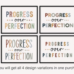 Progresso oltre la perfezione Boho Poster decorativo della parete dell'aula, arte della parete dell'ufficio del consulente scolastico, stampabile motivazionale, poster edificante per bambini