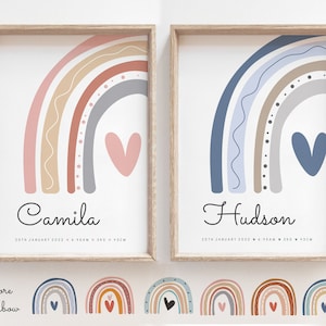 Rainbow Personalised Birth stats Print, Newborn Baby gift Girl Boy, Custom Name Poster,New Baby Birth Announcement Digital Download Wall Art