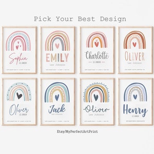 Personalisierter Geschenkdruck für Neugeborene, benutzerdefinierte Regenbogen-Geburtsdaten-Namenswandkunst, druckbare Geburtsanzeige, personalisierte Regenbogen-Mädchennamenkunst