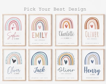 Newborn Personalized Gift Print, Custom Rainbow Birth stats Name Wall Art, Printable Birth Announcement, Personalised Rainbow  Girl Name Art