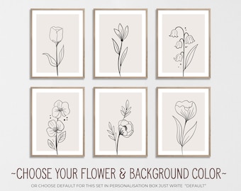Botanical Line Art Print Set, Floral Wall Decor (Digital Download)