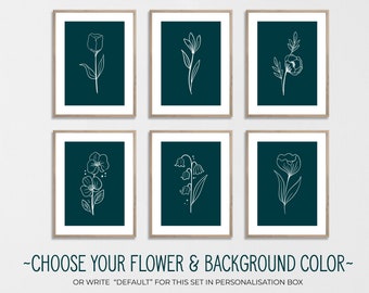 Flower Line Art Print Set, Minimalist Botanical Wall Decor (Digital Download)