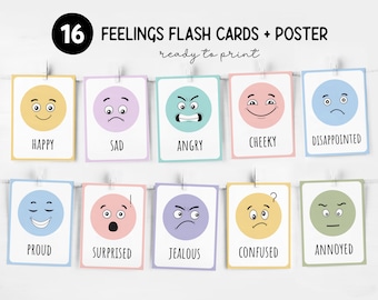 16 Emotion Flashcards Printable, Montessori Learning (Digital Download)