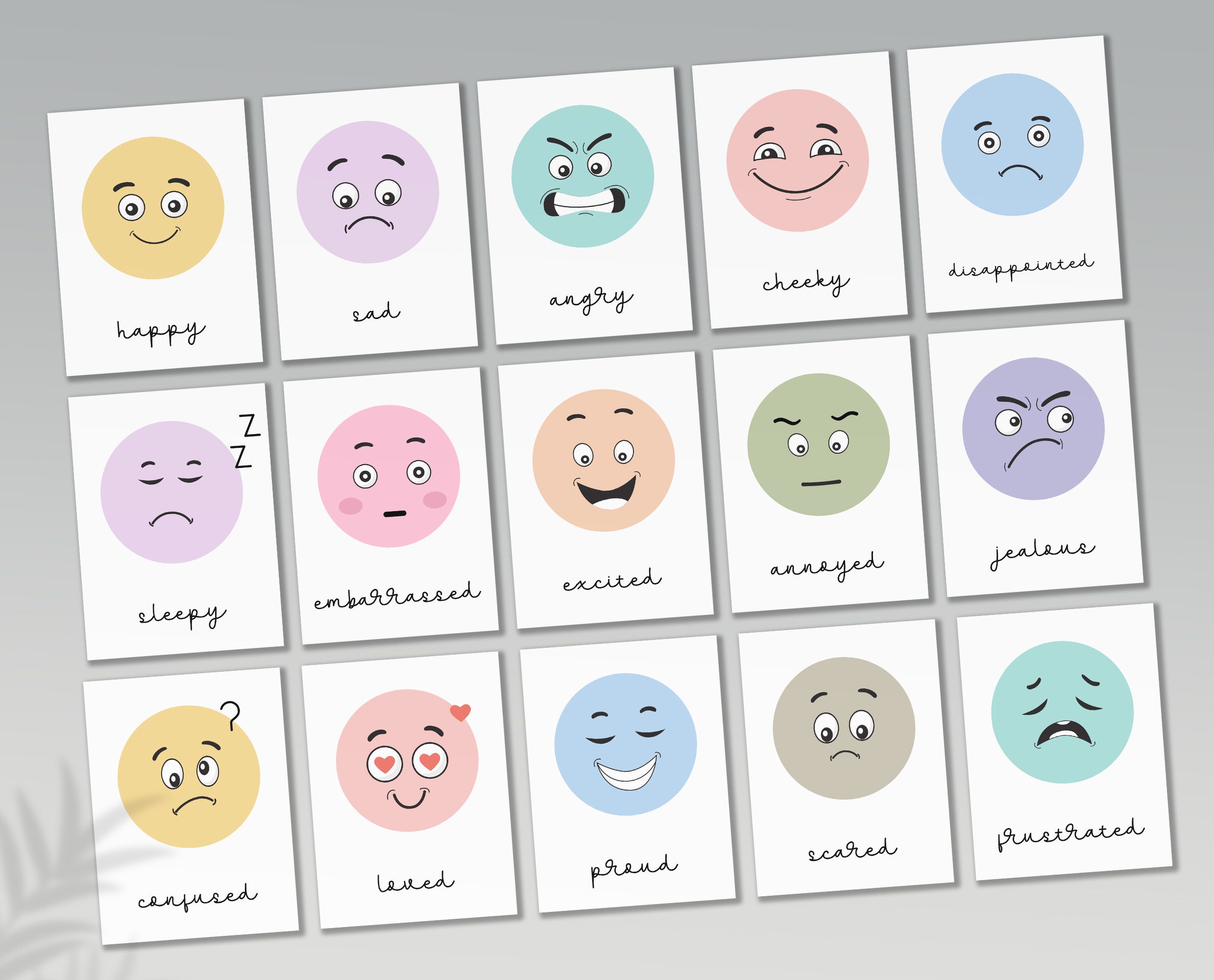 16 Emotion Flashcards Printable Feelings Flashcards Emotions Etsy