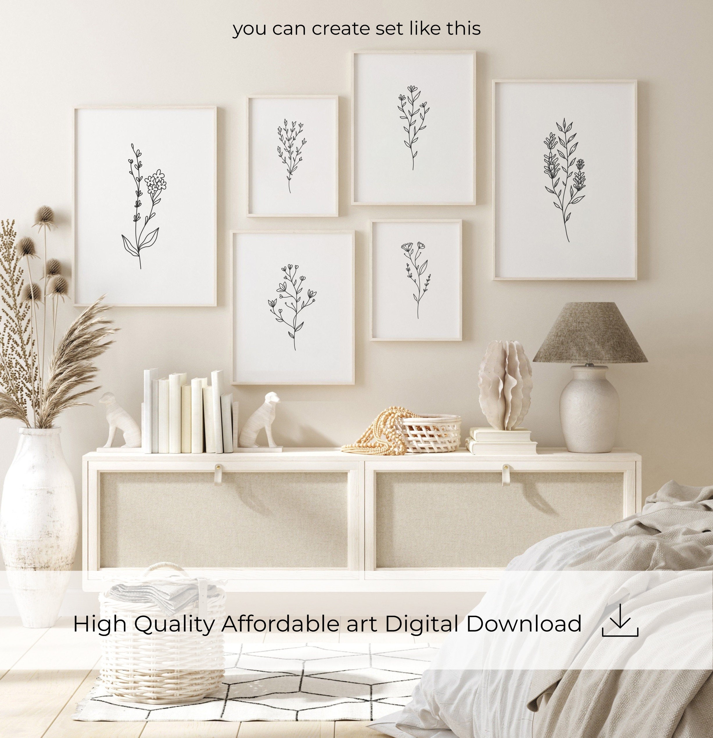 Botanical Line Art Print Set, Floral Wall Decor (digital Download) - Etsy