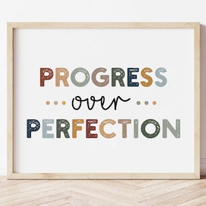 Poster della classe Progress Over Perfection, Boho Motivational wall Decor, Kids Empowering Print, Child Progress, Kids Room Sign, Counselor