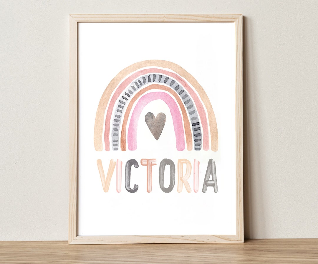 Custom Muted Tone Baby Name Rainbow Print, Pink Rainbow Baby Name