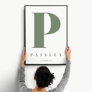 Impresión personalizada de nombre de bebé, Inicial de monograma personalizada, Inicial personalizada, Nombre inicial de guardería, Nacimiento de nuevo bebé, Regalo de bebé, Impresión de nacimiento personalizada