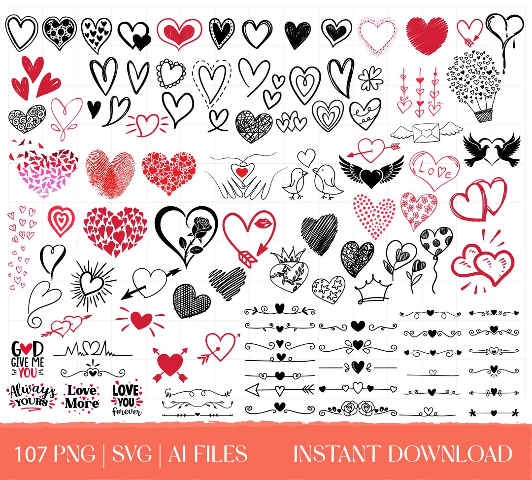 Heart Svg, Doodle Heart, Love Svg, Heart Text Dividers, Valentine Svg ...