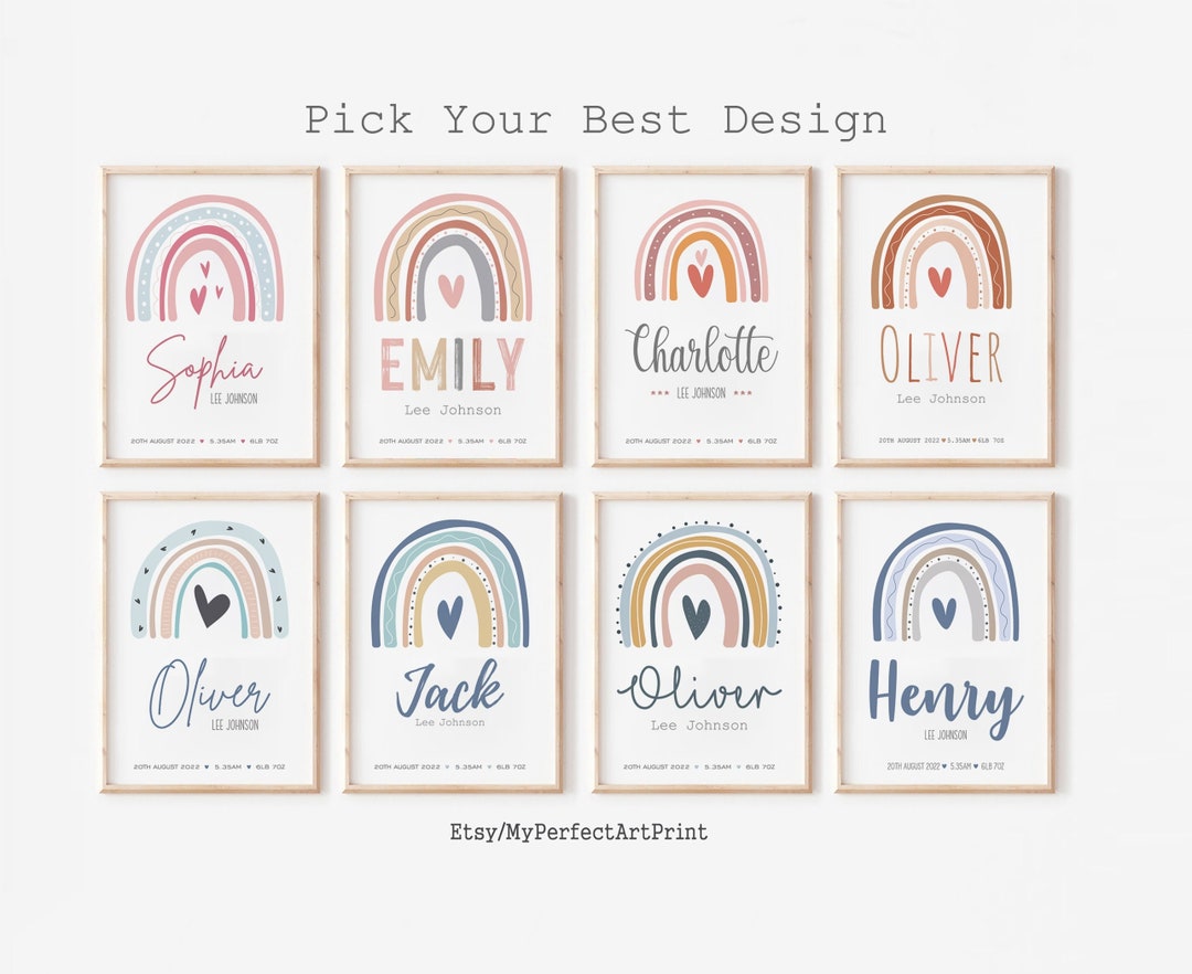Rainbow Birth Stats Print, Custom Name Wall Art (digital Download) - Etsy