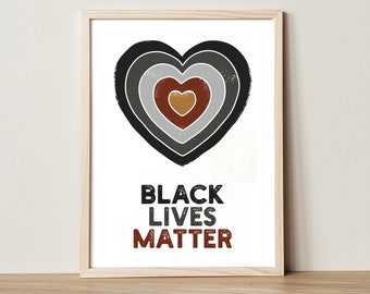 Black Lives Matter Heart Art Print, antiracismeposter (digitale download)