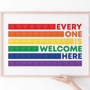 Everyone Is Welcome Inclusive Equality wall Art Classroom Poster Diversity Sign Counselor Social Worker Safe Space Sign Desk Office LGBTQ