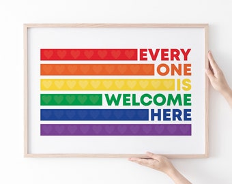 Everyone Is Welcome Inclusive Equality wall Art Classroom Poster Diversity Sign Counselor Social Worker Safe Space Sign Desk Office LGBTQ