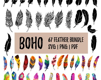 Paquete SVG de plumas decorativas / Archivo de corte de plumas para Cricut y Silhouette / Contorno de plumas PNG / Vector de plumas / Descarga digital