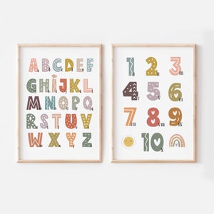 Rainbow Alphabet and Numbers Posters ABC 123 Printable Set of 2 Prints Kids Room Decor Educational Posters Homeschool Digital Download