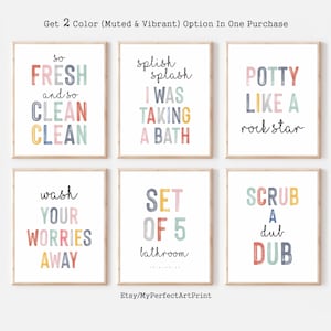 Kids Bathroom Wall Prints, Bathroom Art Set, Set of 5, Splish Splash, Scrub a Dub Dub, Kids Bathroom Decor, Children&#39;s Bathroom Wall Art