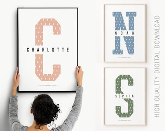 Impresión personalizada con inicial para decoración de habitación infantil (descarga digital)