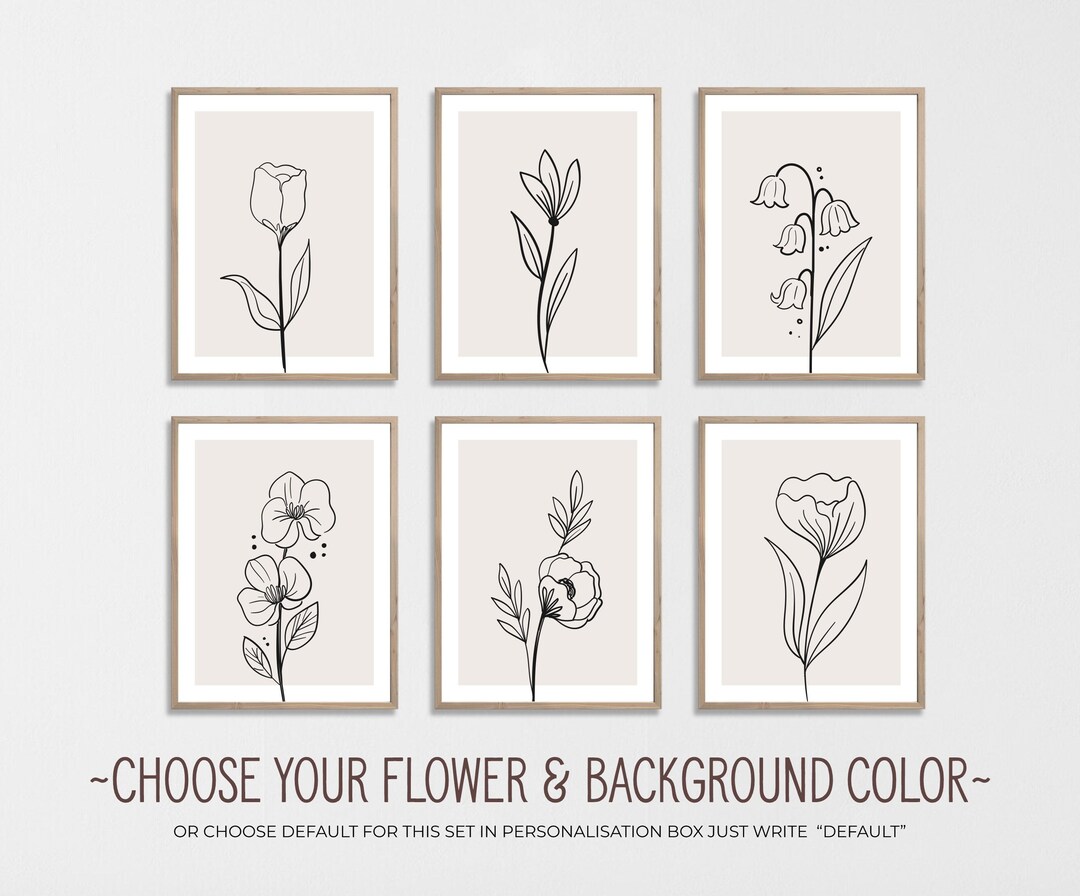 Botanical Line Art Print Set, Floral Wall Decor (digital Download) - Etsy