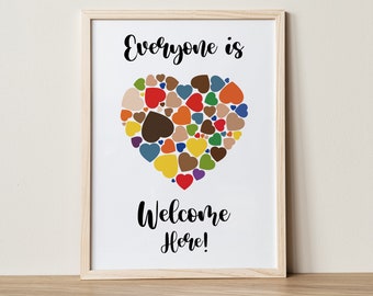 Everyone Is Welcome Inclusive Equality wall Art Classroom Poster Diversity Sign Counselor Social Worker Safe Space Sign Desk Office LGBTQ