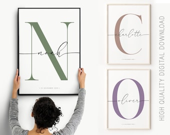 Custom Initial Nursery Print, Personalized Name Art (Digital Download)