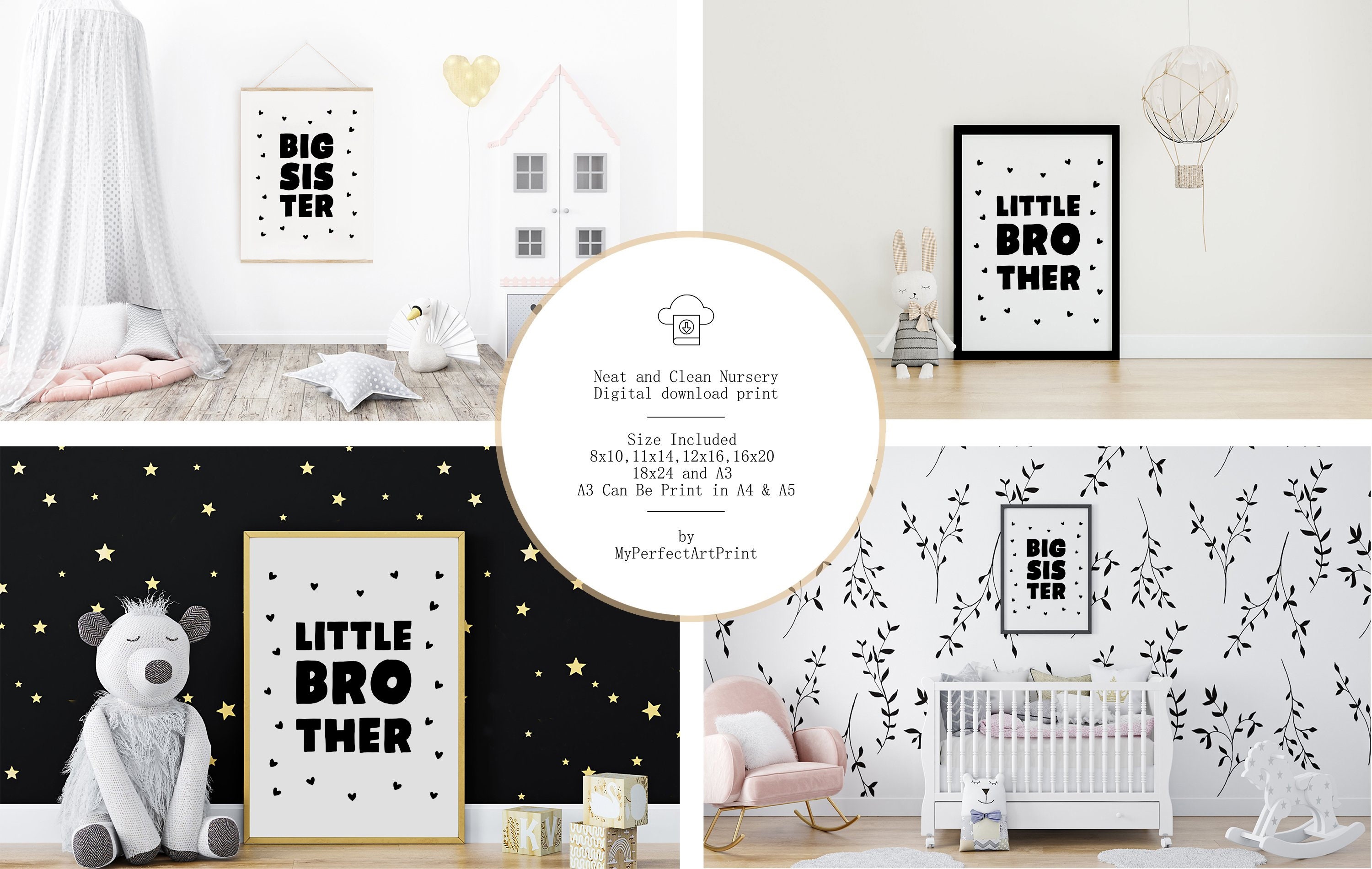 Big Sister Little Brother Wall Art Brother and Sister Room | Etsy India