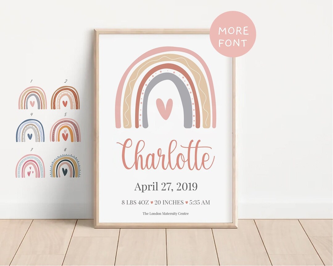 Personalised Birth Stats Poster Newborn Baby Gift Print Girl Boy Custom ...