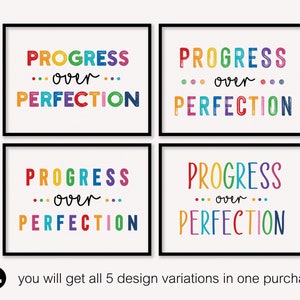 Progresso sulla perfezione Poster artistico da parete per aula scolastica per bambini Poster con citazione motivazionale, Arredamento della camera per bambini, Empowering del bambino, Regalo per l'insegnante,