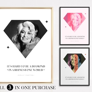 Dolly Parton Quote wall art Printable It&#39;s Hard to be a Diamond in a Rhinestone World, Dolly Parton portrait, feminism poster, Digital Art