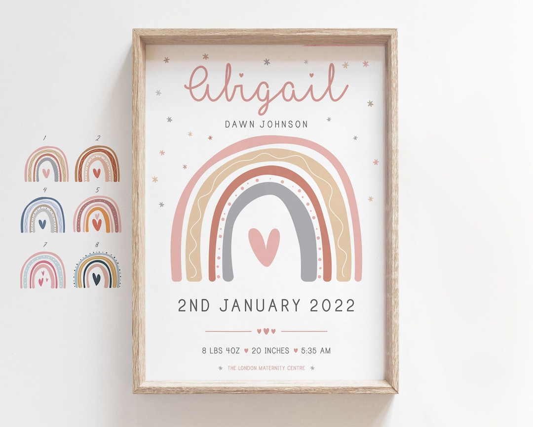 Newborn Baby Birth Announcement Rainbow Birth Stats Print for Girl Boy ...