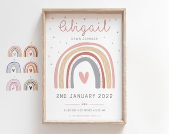 Rainbow Baby Birth Stats Print, Personalized Nursery Art (Digital Download)