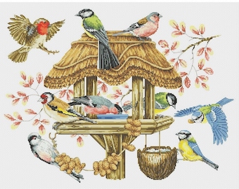 Bird Table Cross Stitch Pattern | Forest Birds Cross Stitch Pattern | PDF Instant Download
