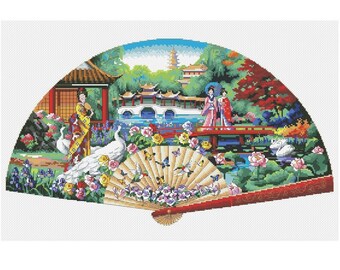 Japanese Garden Cross Stitch Pattern | Geisha Cross Stitch Pattern | Instant Download PDF