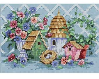 Birdhouse Cross Stitch Pattern | Bird Nest Cross Stitch | Spring Cross Stitch | Instant Download PDF