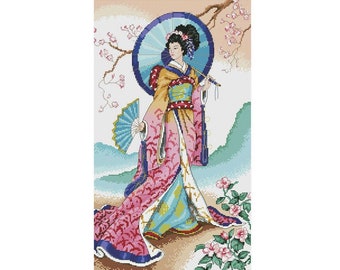 Japanese Geisha Cross Stitch Pattern | Woman Cross Stitch Pattern | Instant Download PDF