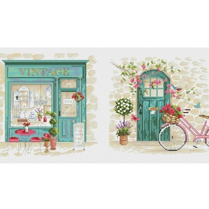 Cafe Cross Stitch Pattern | Provence Cross Stitch | Instant Download PDF