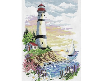 Lighthouse Cross Stitch Pattern  PDF | Sea Landscape Cross Stitch Pattern | Instant Download PDF