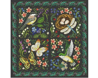 Spring Sampler Cross Stitch Pattern | Birds Cross Stitch Pattern | PDF Instant Download