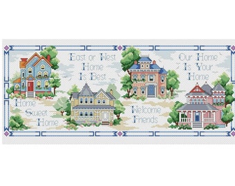Sweet Home Cross Stitch Pattern |  Cottage Cross Stitch | Houses Cross Stitch | Instant Download PDF