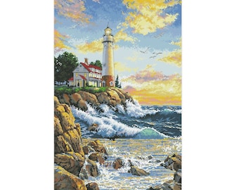 Lighthouse Cross Stitch Pattern |  Sea Landscape Cross Stitch | Instant Download PDF