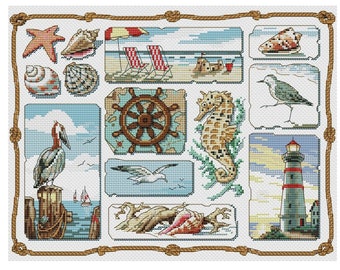 Sea Sampler Cross Stitch Pattern | Sea Shells Cross Stitch | Instant Download PDF